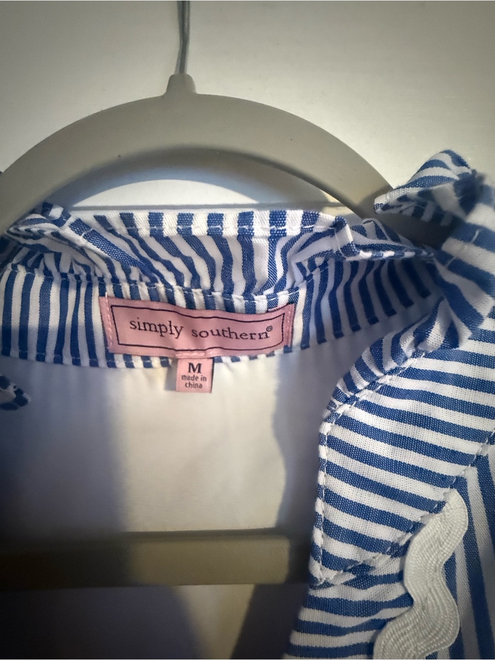 Women’s  Blue & White Stripe Tiered Dress with Ruffle Trim - Picture 2 of 3